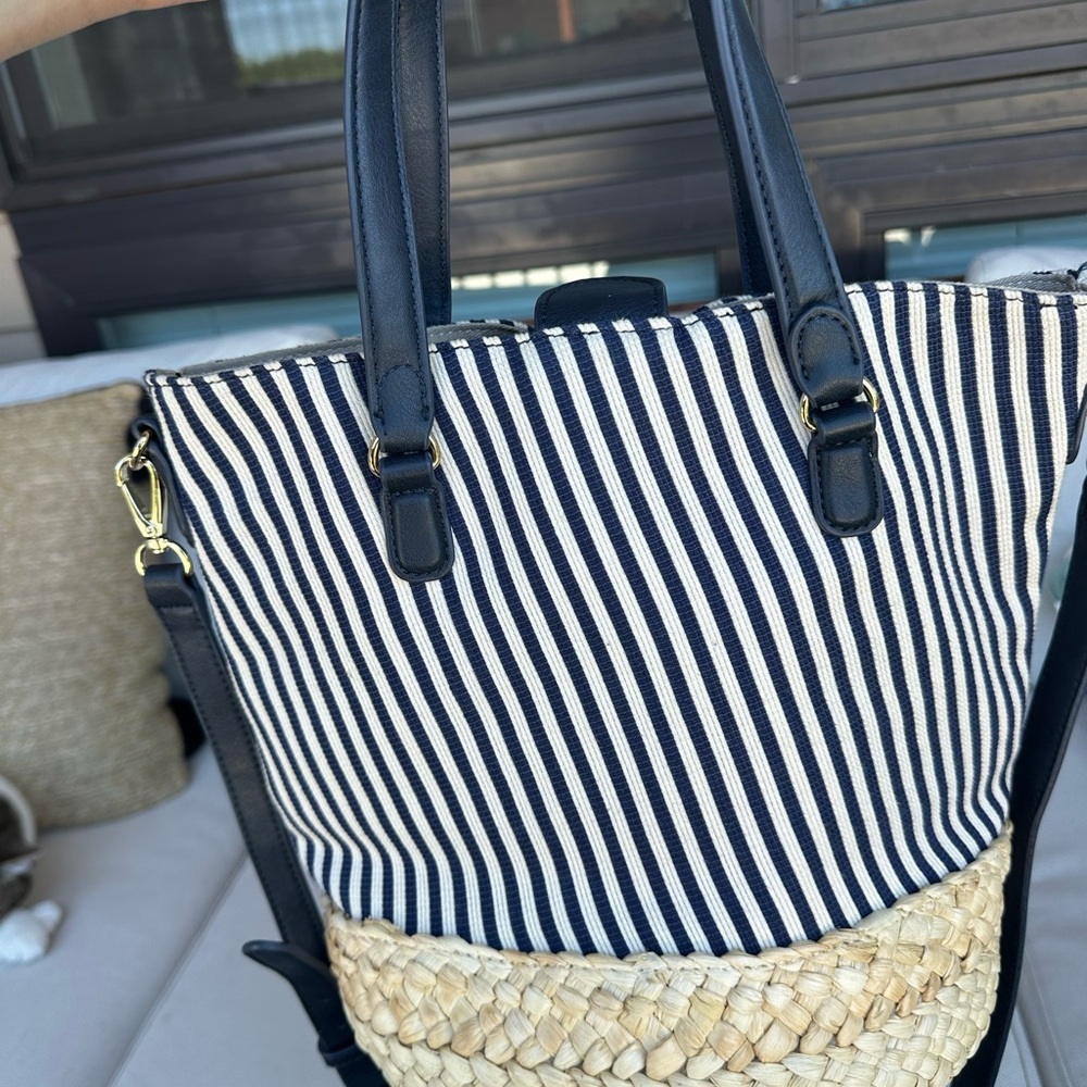 Talbots Navy and Beige Striped Tote